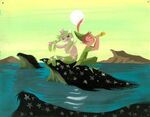 Concept art of a mermaid and Peter Pan by Mary Blair.