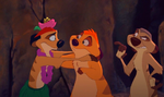 Uncle Max grumbles seeing Timon in a hula costume.