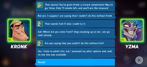 Dialogue after completing Episode in Friendship Campaign of Kronk and Yzma, with appearance of Olaf and Joy