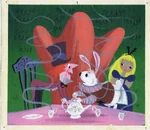 The Mad Hatter teases the White Rabbit, by Mary Blair.