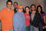 Christy Carlson Romano (center) with (L-R) Bob Schooley, Steve Loter, Mark McCorkle, Will Friedle and Lisa Schaffer celebrating the series finale of Kim Possible in May 2007.