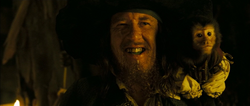Captain Barbossa resurrected with Jack in Tia Dalma's shack.