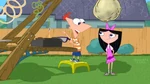 Isabella next to Phineas and a X-Ray machine