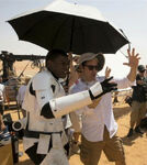 John Boyega and J.J. Abrams on set in Abu Dhabi in May 2014.