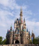 Cinderella Castle at Tokyo Disneyland, decorated for the 30th anniversary celebrations.