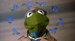 Blue Birds (resembling those from Snow White and the Seven Dwarfs) flying around Kermit