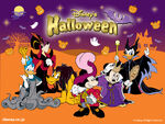 From left to right: Goofy as Jafar, Donald Duck as Hades, Pluto as Scar, Mickey Mouse as Captain Hook, Minnie Mouse as The Evil Queen, and Daisy Duck as Maleficent.