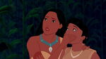 Pocahontas covering Nakoma's mouth to shut.