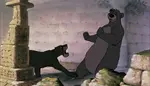Bagheera angrily steps on Baloo's foot