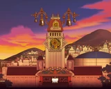 The train station clock tower.