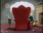 Goofy with a cigarette in an armchair