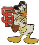 Pin of Donald dressed as a player for the San Francisco Giants