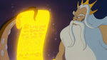 King Triton examines the scroll that Ariel signed