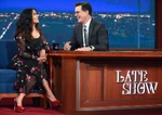 Hayek visits The Late Show with Stephen Colbert in September 2016.