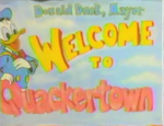 A welcome sign of Donald's own town (Quackertown) from the 1991 Disney Channel bumpers