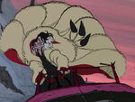 Cruella drives her car angrily before she gets hit by Jasper and Horace's truck