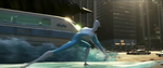 Frozone saves passengers from a runaway train.