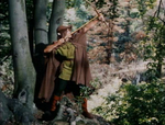 Robin sending a message to his men for help with a whistling arrow