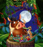 Timon with Pumbaa in a promo spoofing Lady and the Tramp