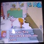 Gretchen talking to Phineas about her Tire Changing Patch in the first Phineas and Ferb video game