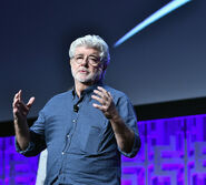 George Lucas speaks onstage during the Star Wars 40th Anniversary celebration at Orange County Convention Center in Orlando in April 2017.