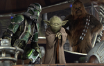 Chewbacca with Yoda and Commander Gree.