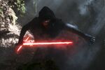 Kylo Ren prepares to attack Rey in a forest on Takodana.