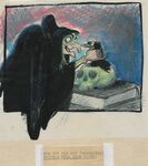 Story sketch of the Witch taunting the raven by Joe Grant.