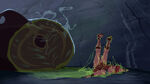 Hercules next to the headless steaming carcass
