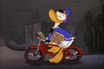 Donald riding a bicycle