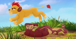 Kion leaps over Ushari