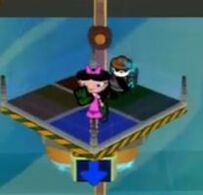 Peter in the Phineas and Ferb: Across the 2nd Dimension video game with Isabella