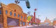 The Fire Department Firehouse and the Theater from the episode, Where There's Smoke, There's Goof.