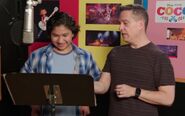 Lee Unkrich supervising Anthony Gonzalez's recording session for Coco.