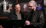 Josh Cooley supervising Tony Hale's recording session for Toy Story 4.