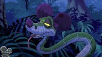 A dazed Kaa with the head of Mickey Mouse during the song "The Bare Necessities".
