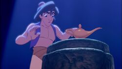 Aladdin finds the lamp.