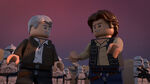 Young and old Han Solo in The LEGO Star Wars Holiday Special.