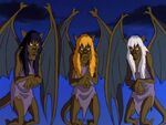 The Weird Sisters as three gargoyles