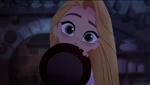 Young Rapunzel holding frying pan in Tangled: The Series