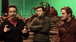 Robert Downey, Jr., Tom Holland, and Chris Pratt on the set of the film.