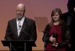 Jerome Ranft with his niece, Sophia honoring his older brother's posthumous Winsor McCay nomination at the 2016 Annie Awards.