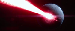 Starkiller Base firing its planet-shattering beam.