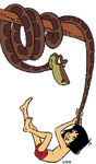 Mowgli grabs Kaa's tail