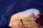 Timon & Pumbaa walking out of the Cave looking at the sun