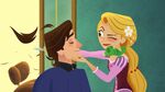 Rapunzel cuts off a large chunk of Eugene's hair