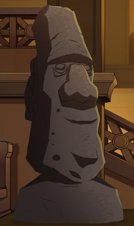 Cartoon-style moai statue