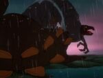 The Stegosaurus is held down