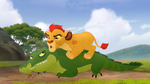 Kion tackles Makuu, believing that the crocodile is trying to ruin the Savannah Summit