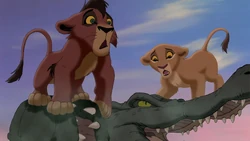 Kiara and Kovu attacked by crocodiles.